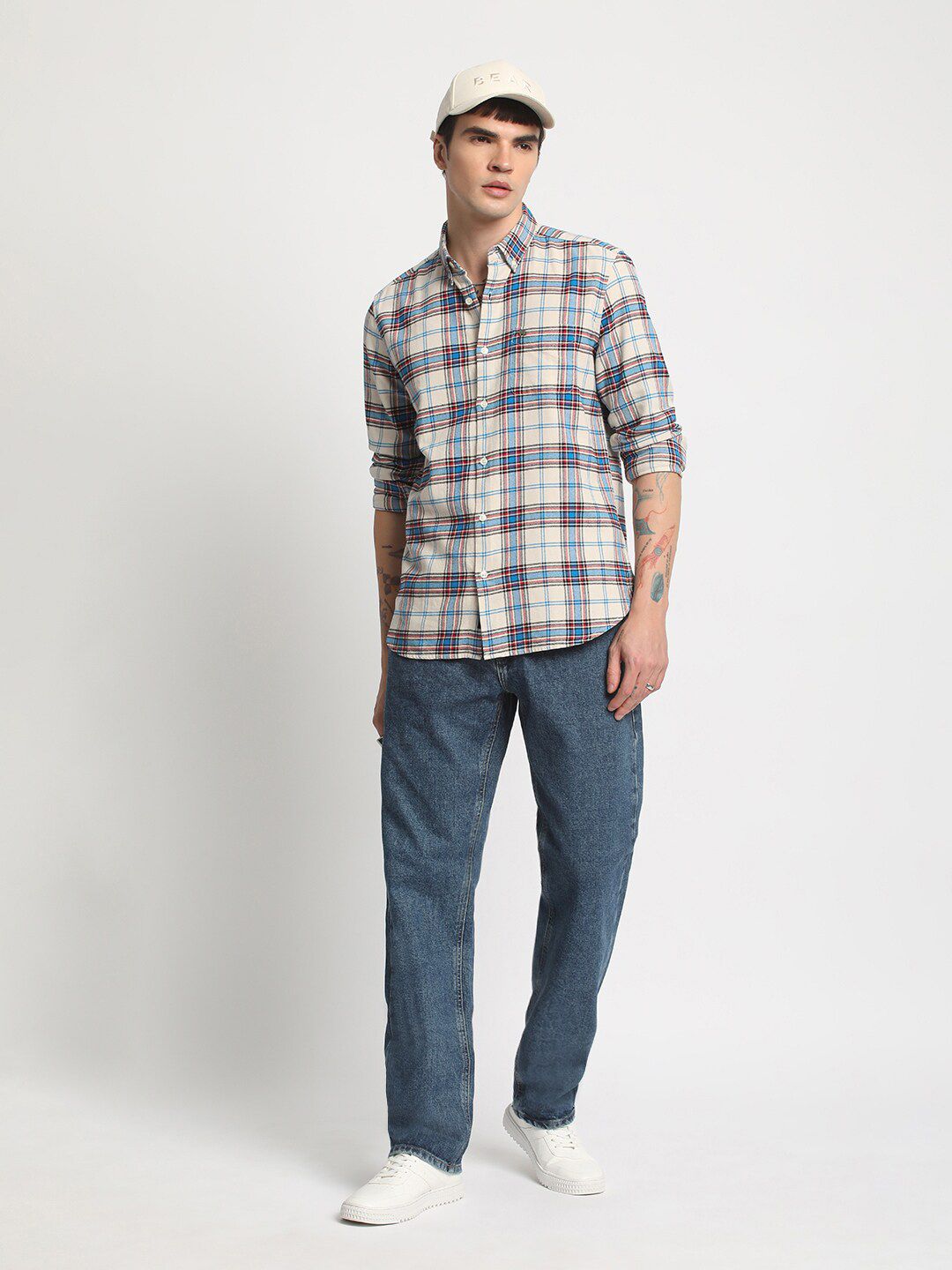 THE BEAR HOUSE Slim Fit Tartan Checks Opaque Checked Cotton Casual Shirt
