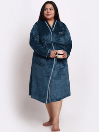 KLOTTHE Plus Size Long Sleeved Wool Bath Robe With Belt