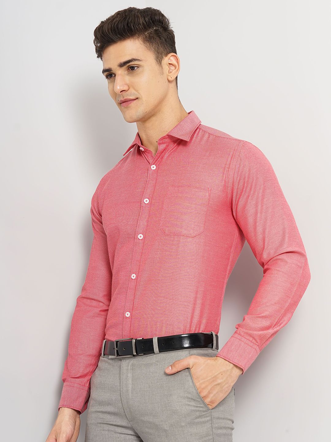 The Indian Garage Co. X Luxe Slim Fit Textured Self Design Cotton Formal Shirt