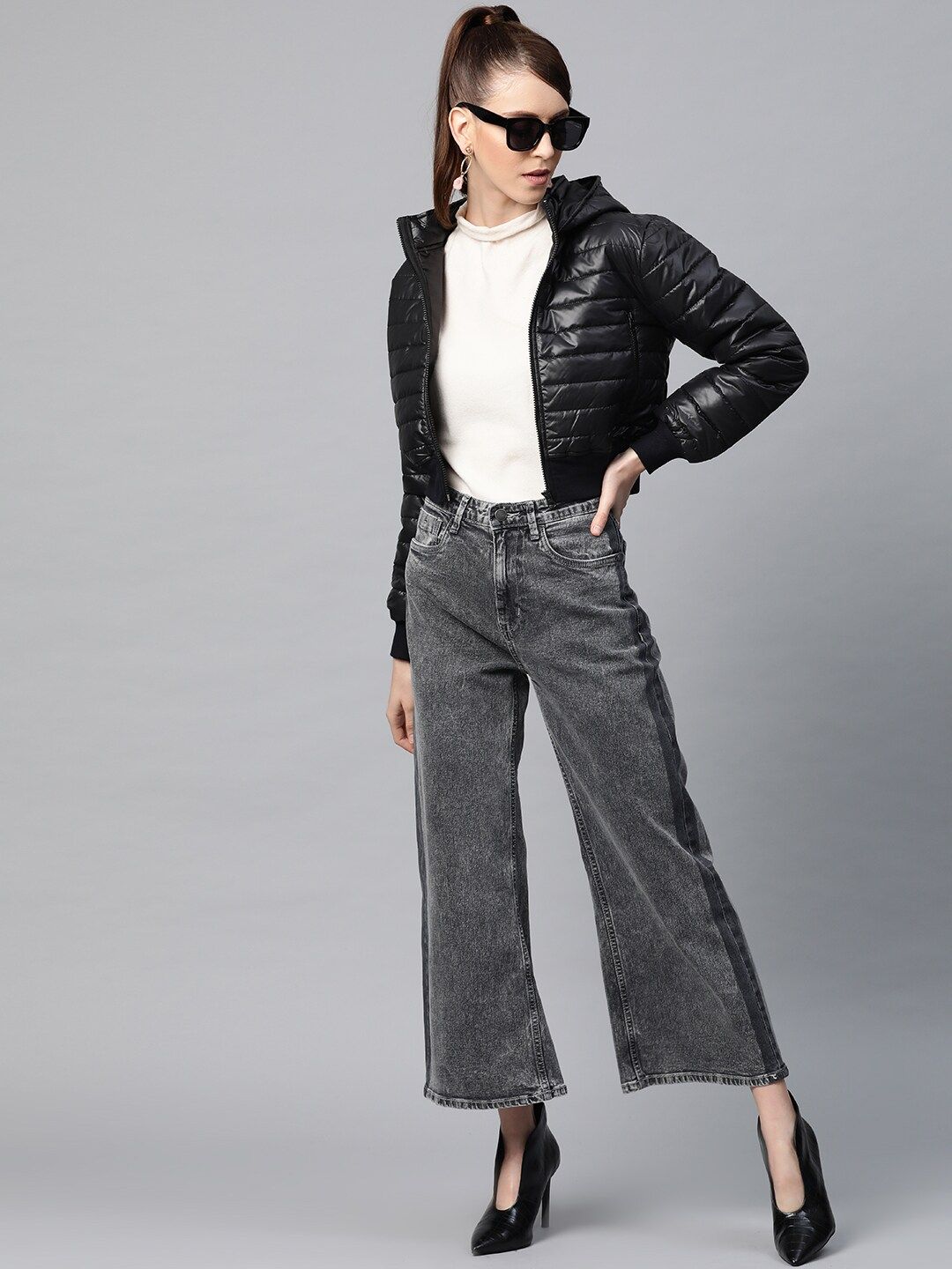 SASSAFRAS Women Black Solid Cropped Puffer Jacket