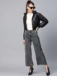 SASSAFRAS Women Black Solid Cropped Puffer Jacket