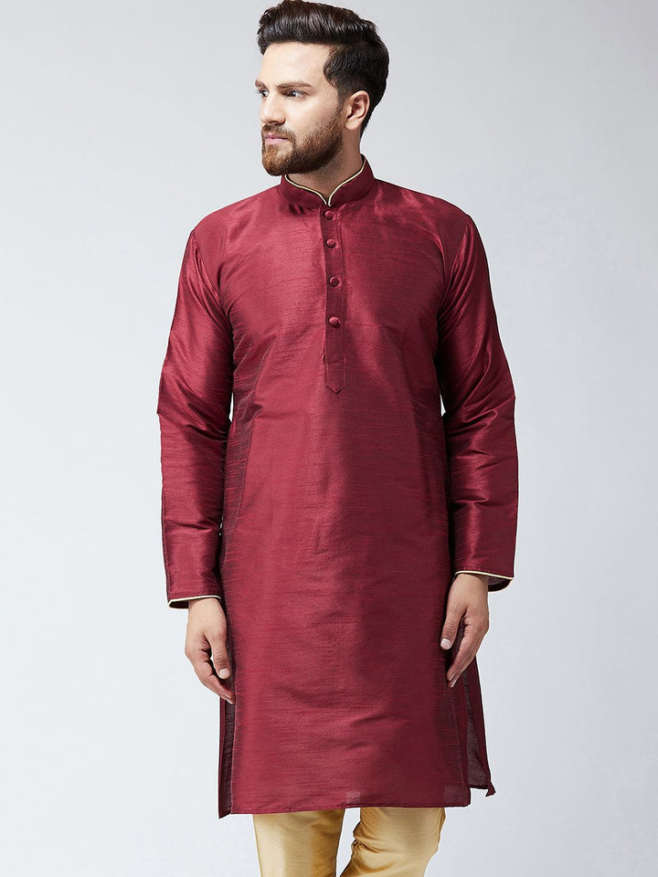SOJANYA Men Maroon Solid Straight Kurta