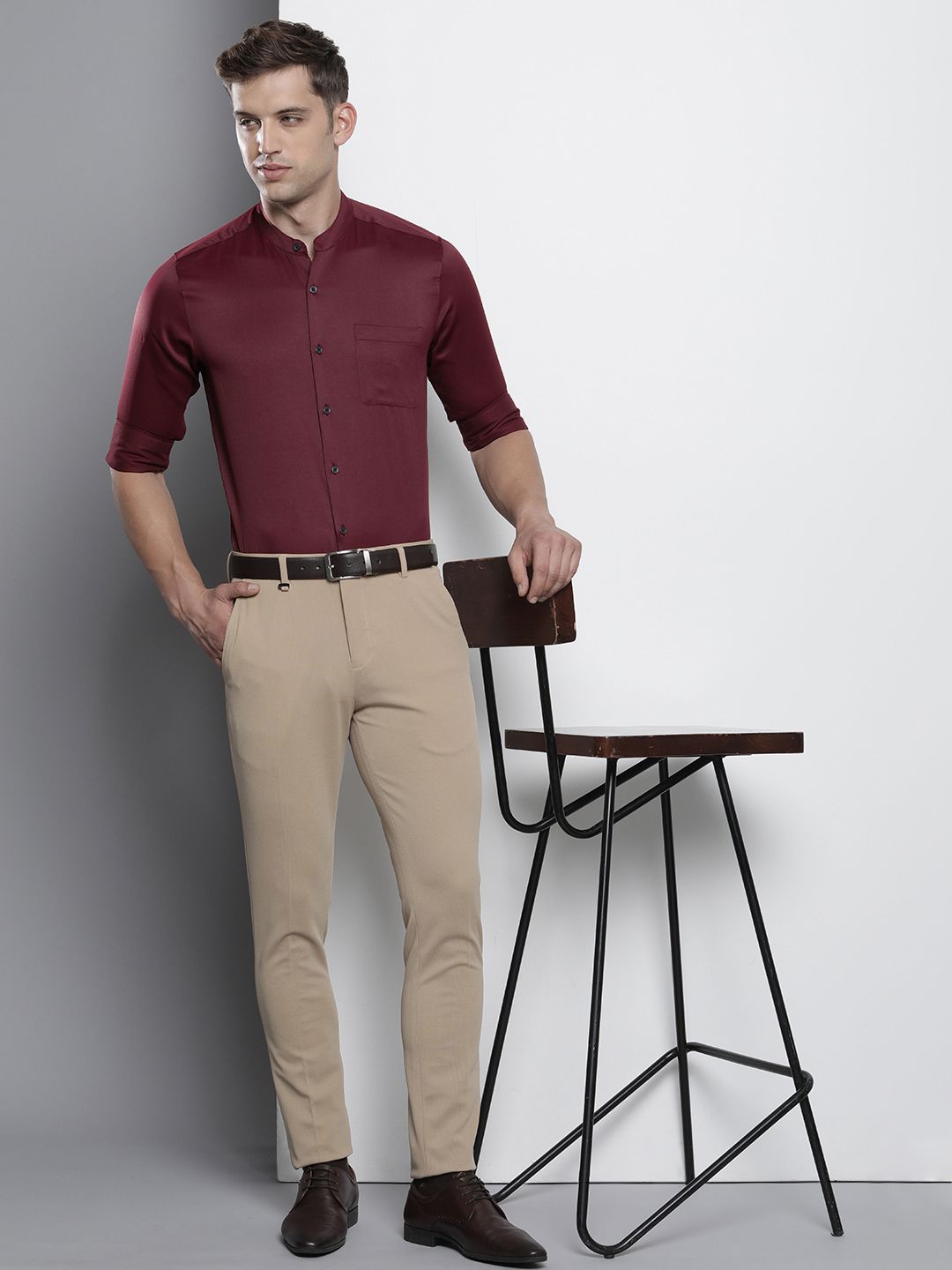 The Indian Garage Co. X Luxe Men Slim Fit Mandarin Collar Formal Shirt