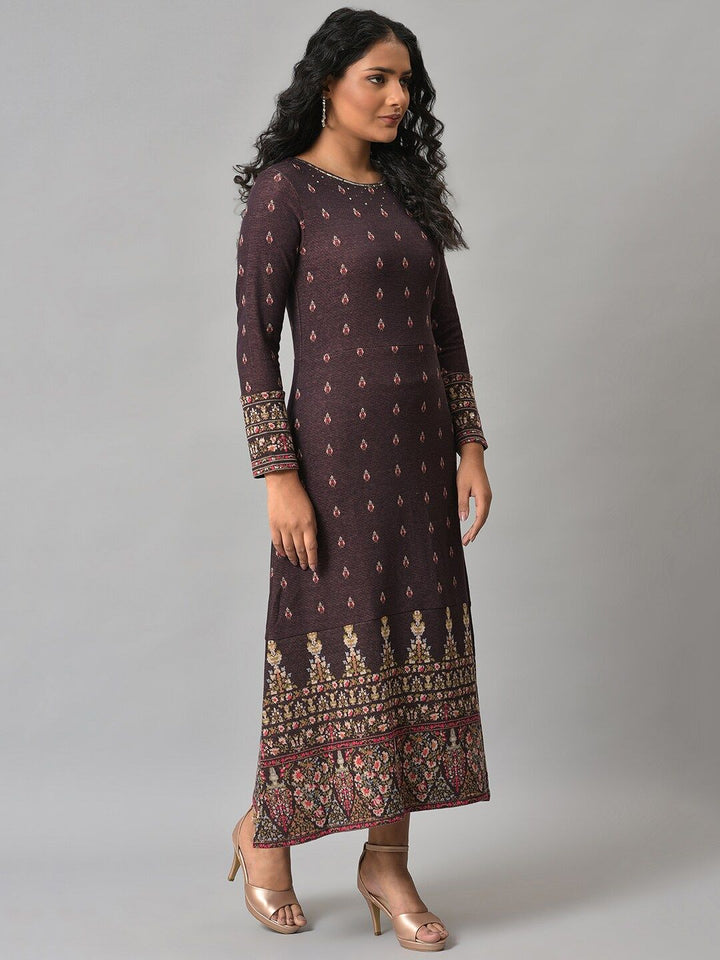 W Brown Ethnic Motifs Ethnic Maxi Dress