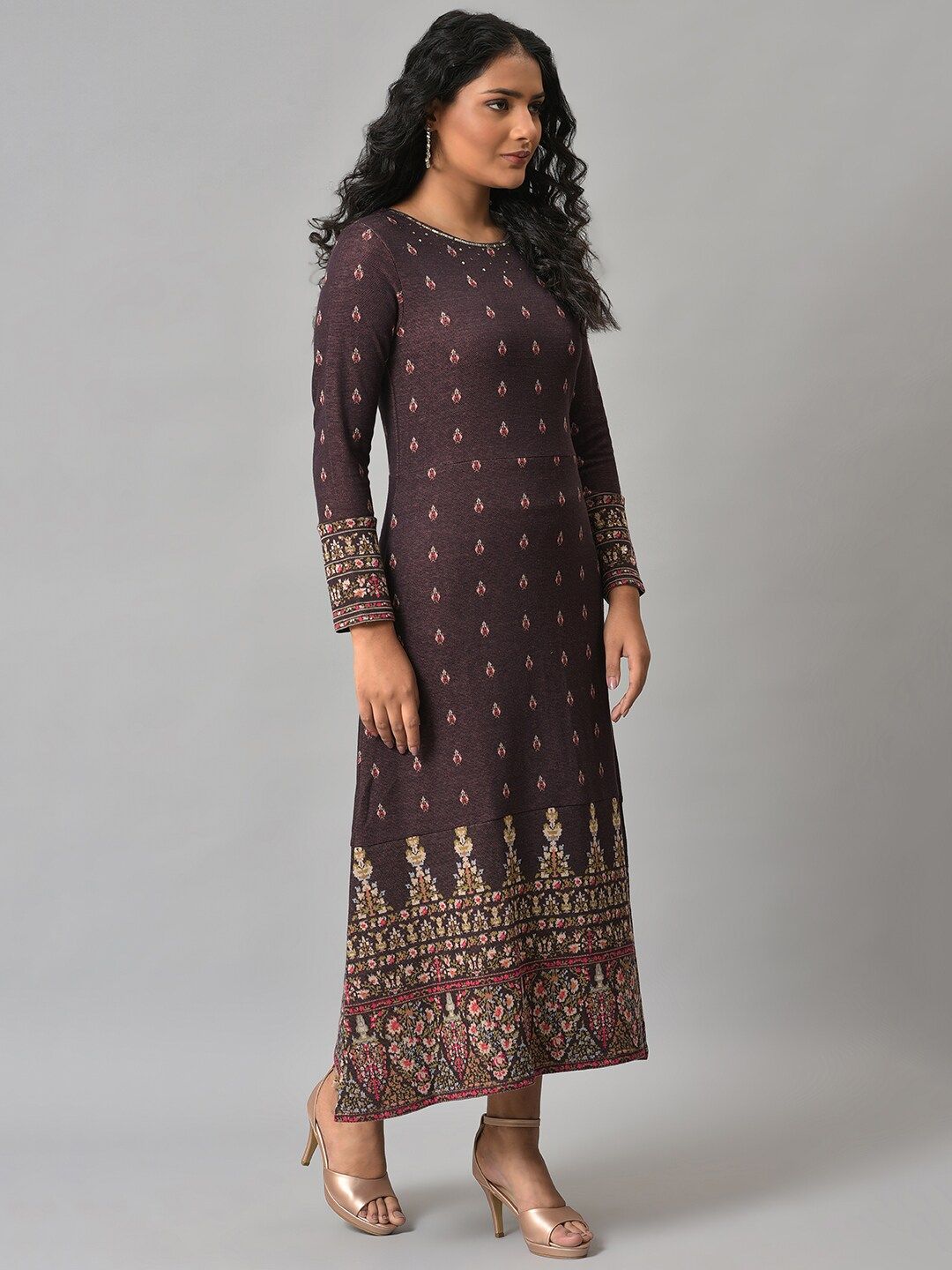 W Brown Ethnic Motifs Ethnic Maxi Dress