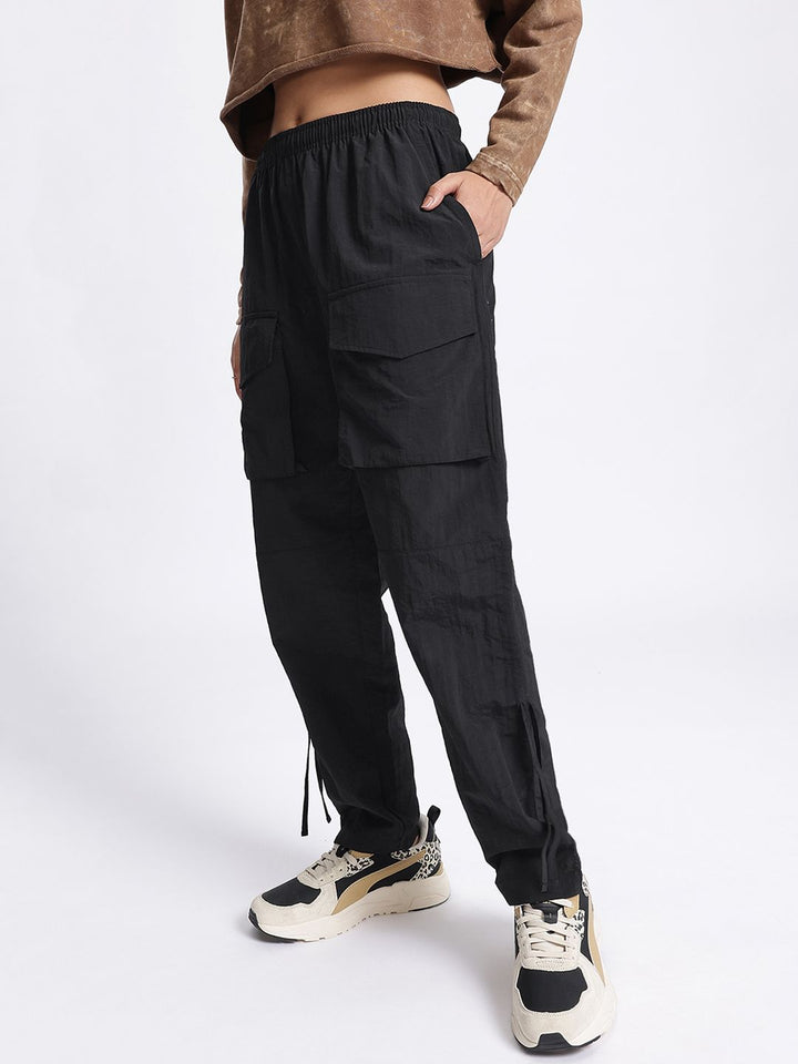 DressBerry Women Street Chic Core Ruched Tie-Ups Cargo-Style Track Pants
