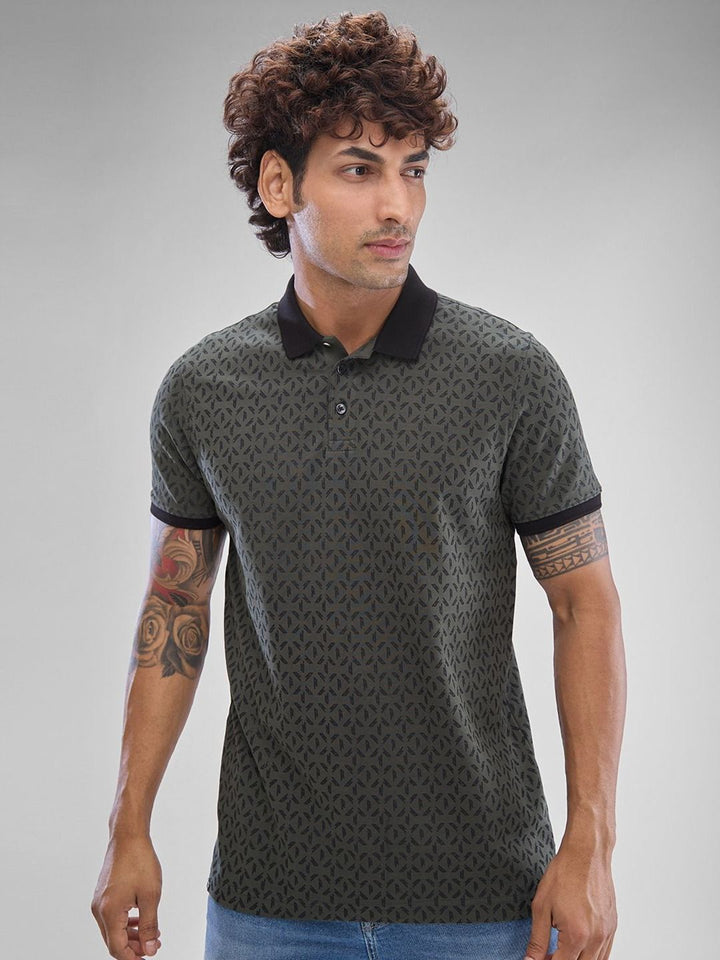 SPYKAR Men Geometric Printed Polo Collar Slim Fit T-shirt