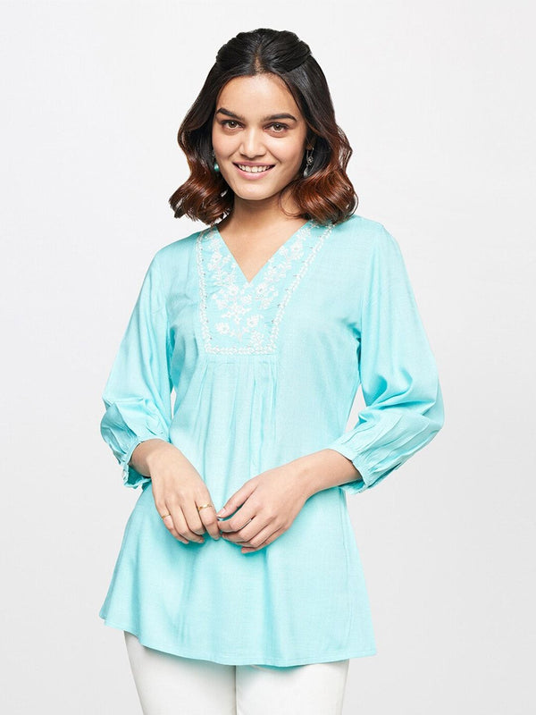 Global Desi Ethnic Motif Embroidered Regular Top