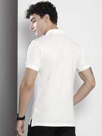 The Indian Garage Co Men White & Black Brand Logo Printed Polo Collar Slim Fit T-shirt