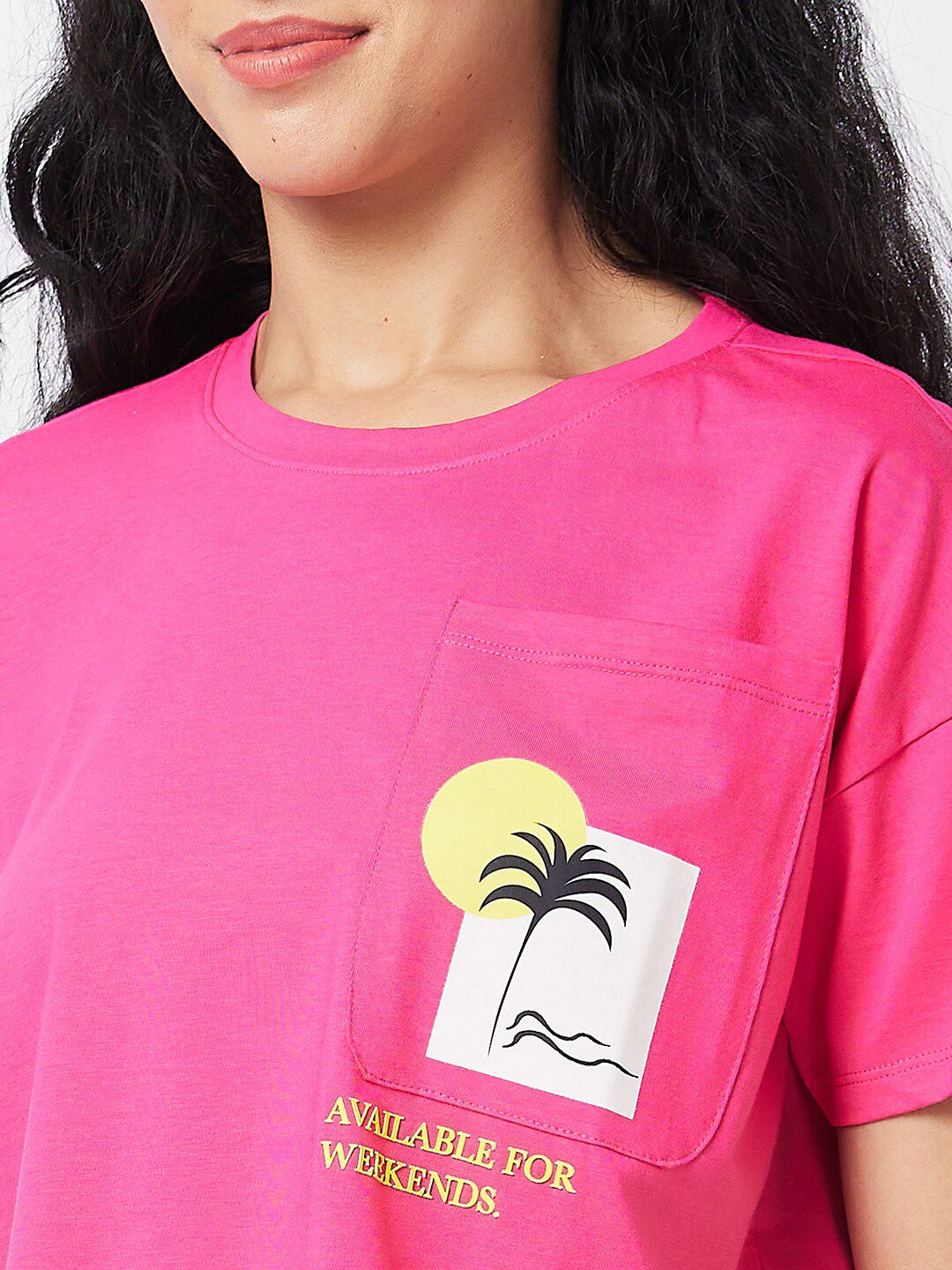 SPYKAR Graphic Printed Round Neck Cotton Pocket Boxy T-shirt