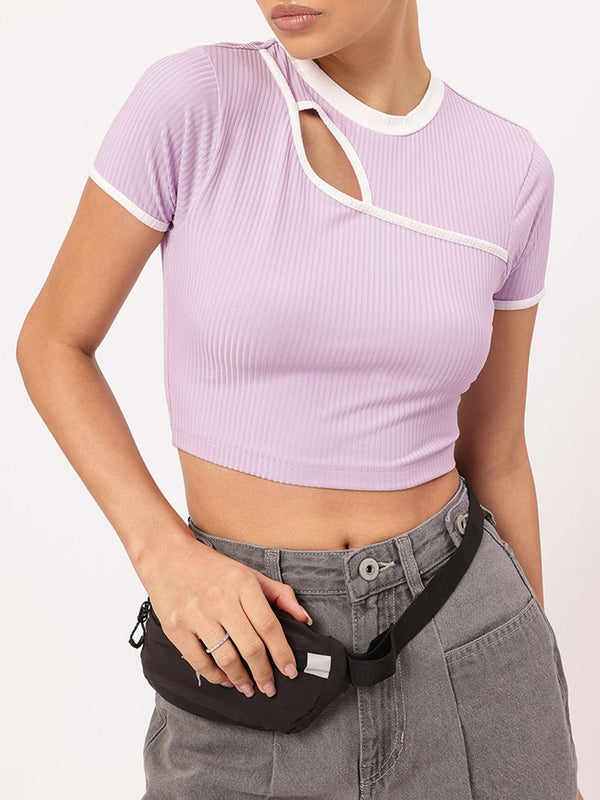 DressBerry Lavender Haze Street-Slay Ribbed Cut-out Crop Top