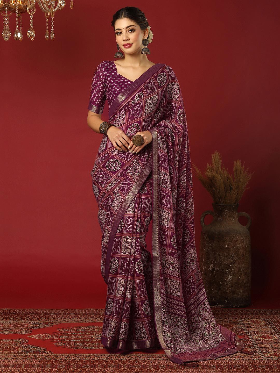 KALINI Bandhani Zari Pure Georgette Bandhani Saree