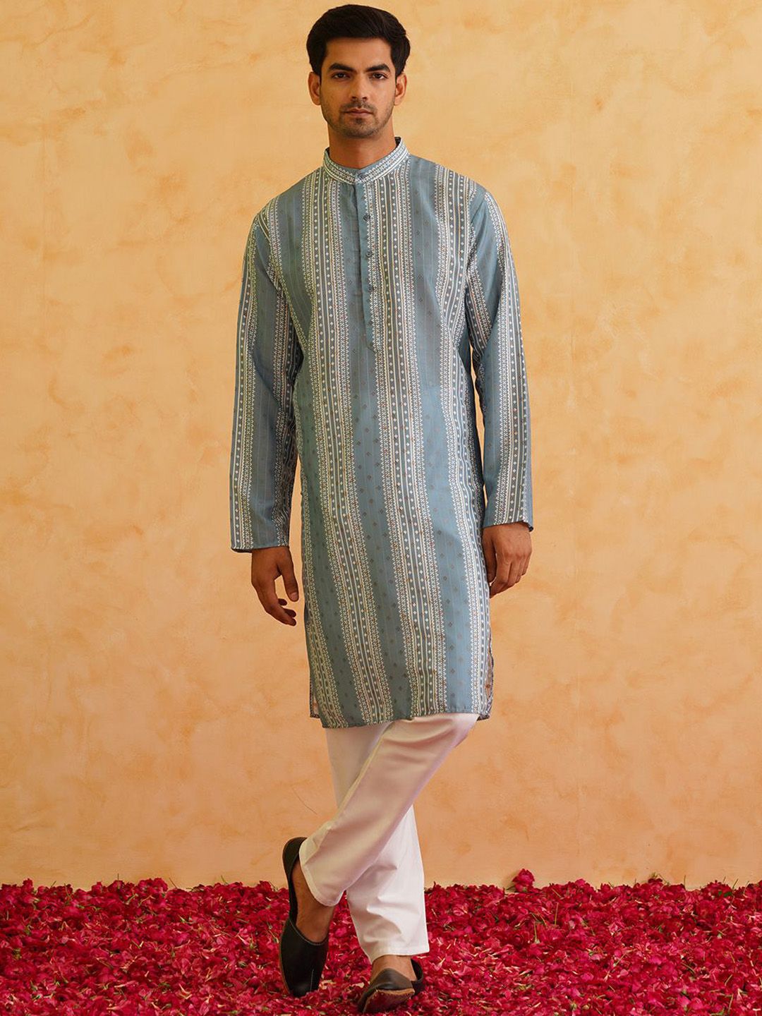 SOJANYA Striped Regular Cotton Silk Kurta with Churidar