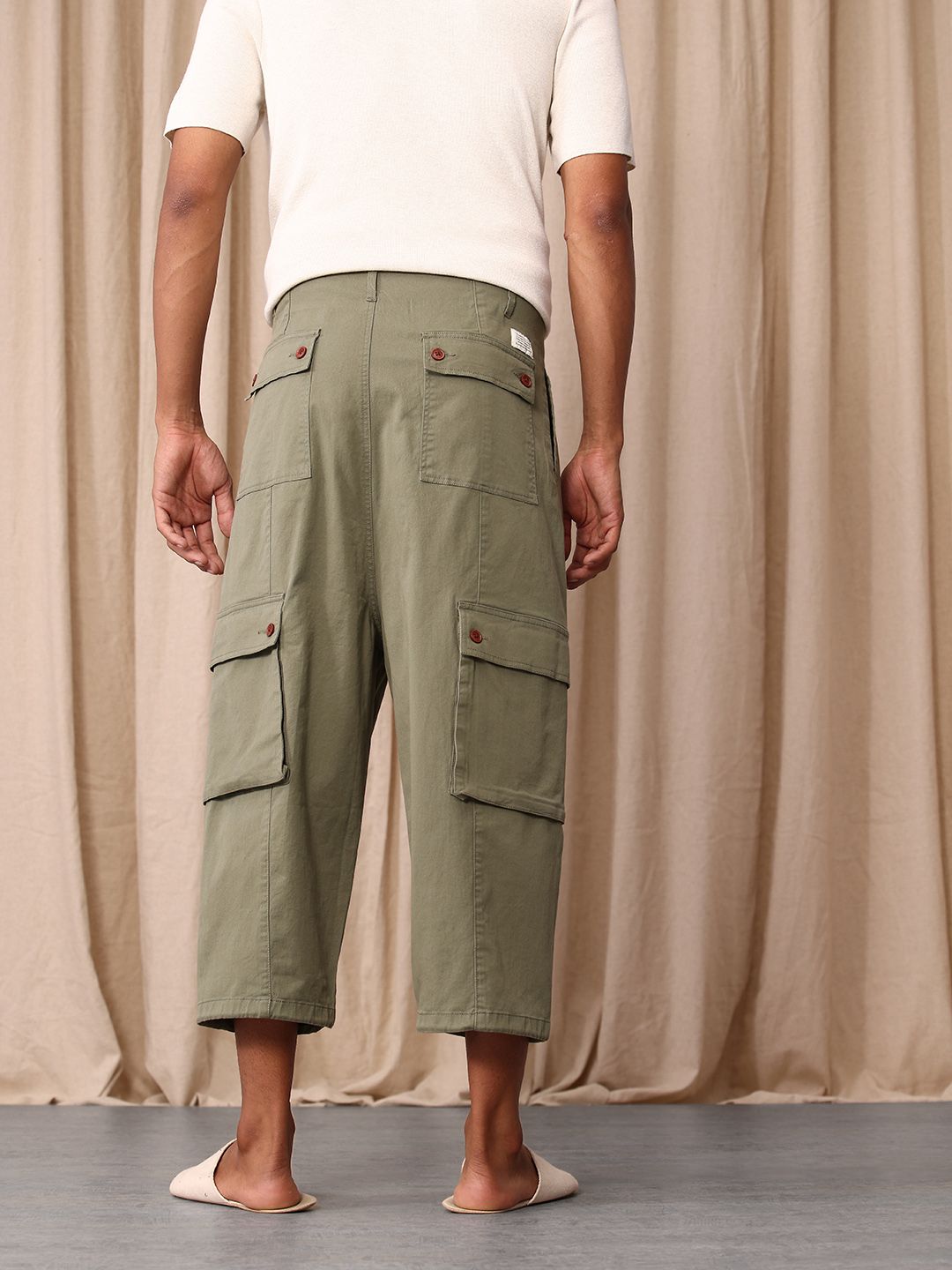 Mr Bowerbird Men Cropped Oversized Cargos Trousers