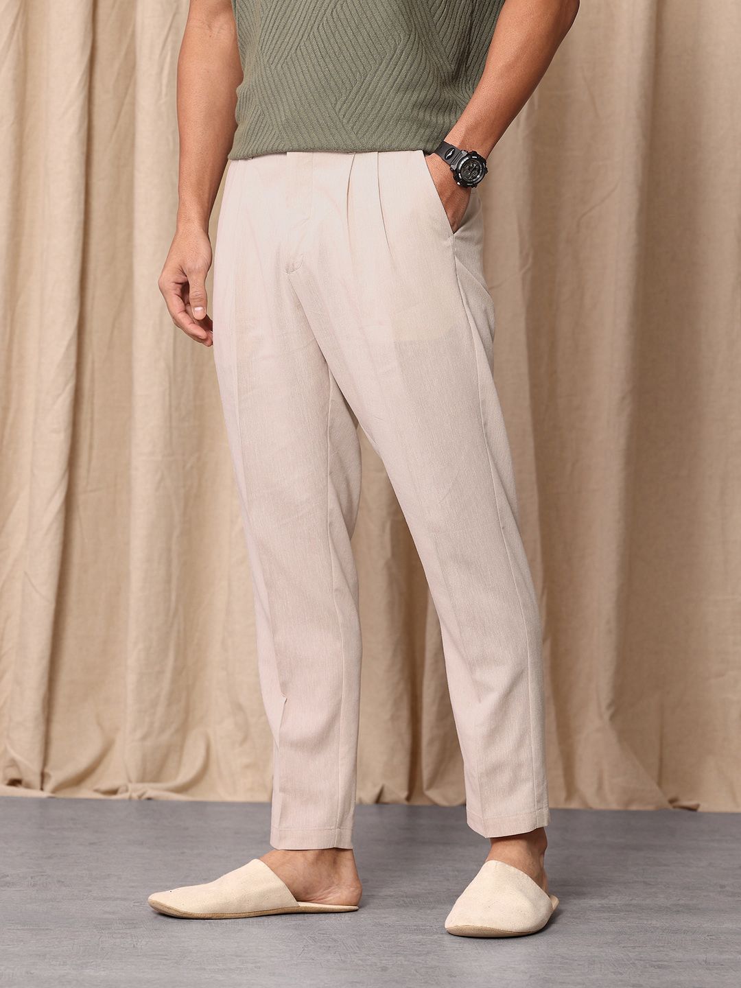 Mr Bowerbird Men Liberal Fit Pleated Trousers