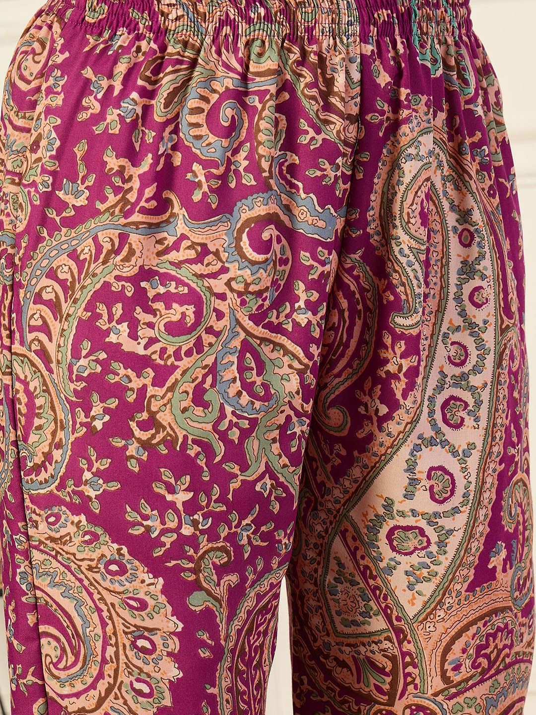 KALINI Notch Neck Paisley Printed Straight Kurta with Trousers