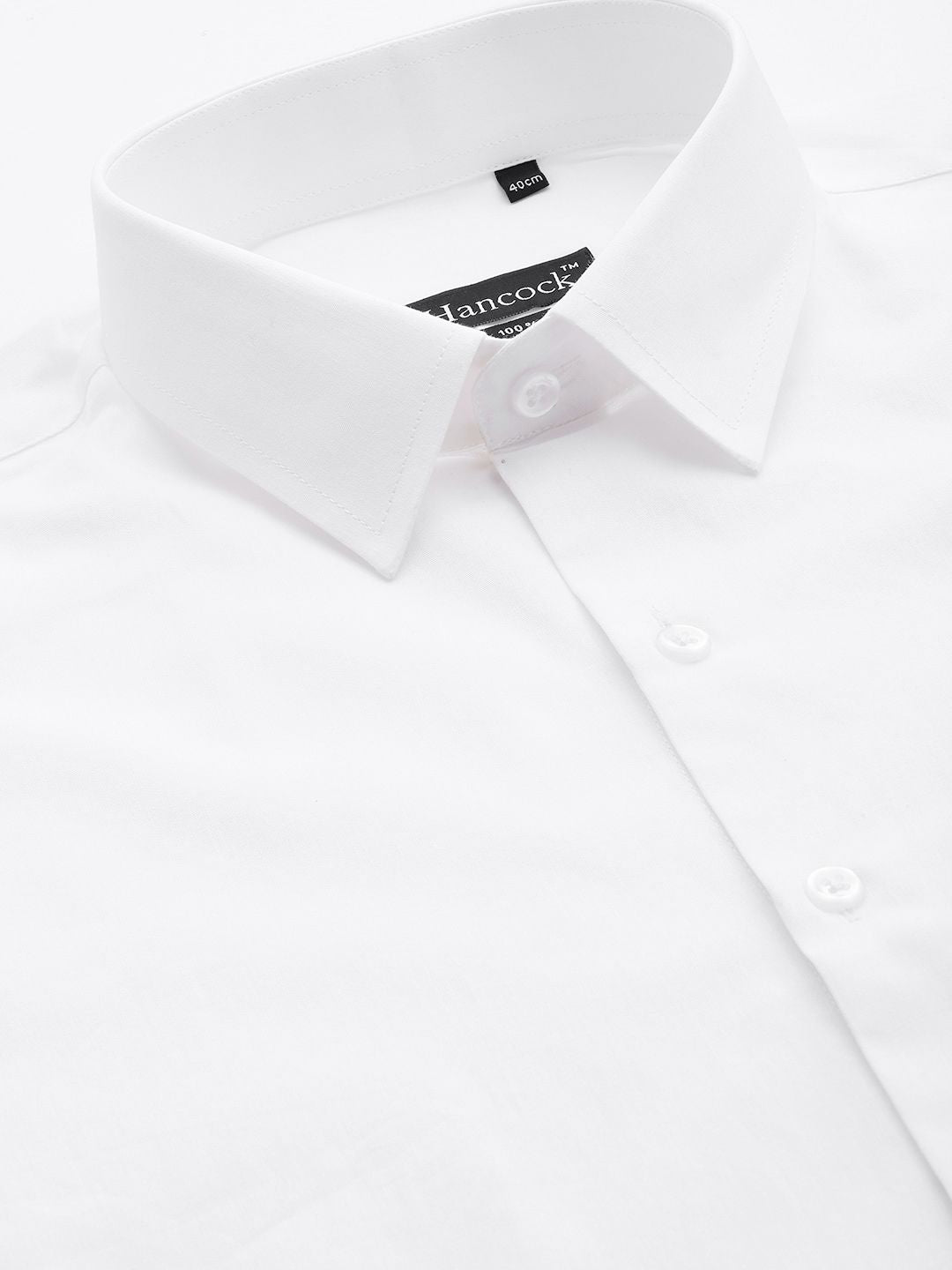 Hancock Men White Solid Slim Fit Pure Cotton Formal Shirt