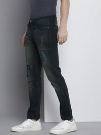 The Indian Garage Co Men Slim Fit Mildly Distressed Light Fade Applique Jeans