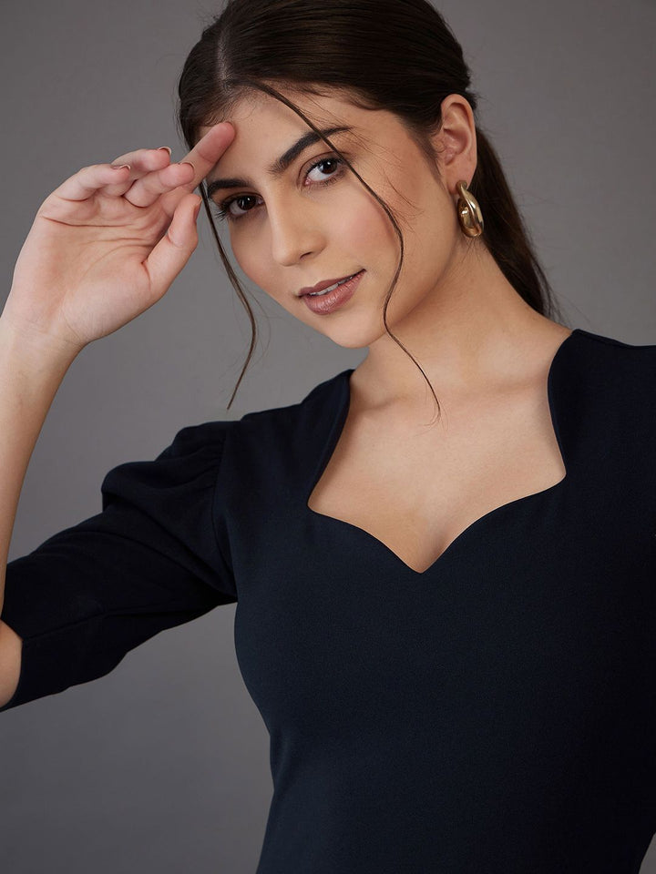 Sassafras worklyf sweetheart leher bengkak lengan pakaian formal bodycon