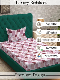 Myntra Elegant Homes Pink Geometric 400 TC Single Bedsheet with 1 Pillow Covers