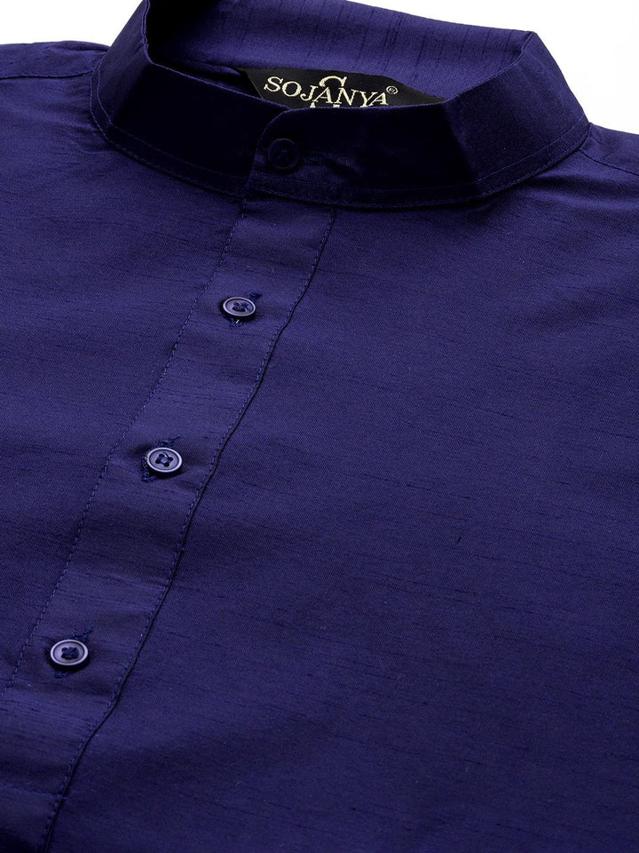 SOJANYA Men Blue Ethnic Motifs Embroidered Kurta with Churidar