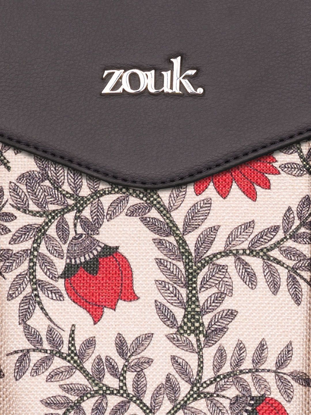 ZOUK Floral Printed Structured Jute Shoulder Bag-Upto 14"