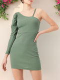DressBerry Ribbed In Korean Street Peek-A-Boo Shoulder Bodycon Mini Dress
