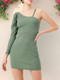 DressBerry Ribbed In Korean Street Peek-A-Boo Shoulder Bodycon Mini Dress