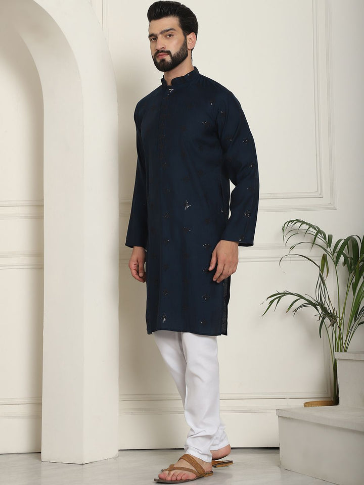 SOJANYA Floral Embroidered Sequinned Cotton Silk Straight Kurta With Churidar