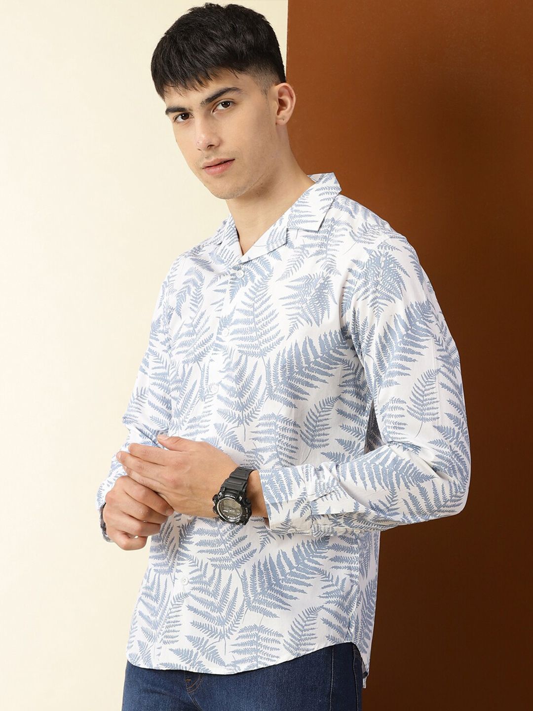 Thomas Scott Classic Floral Printed Cuban Collar Cotton Casual Shirt