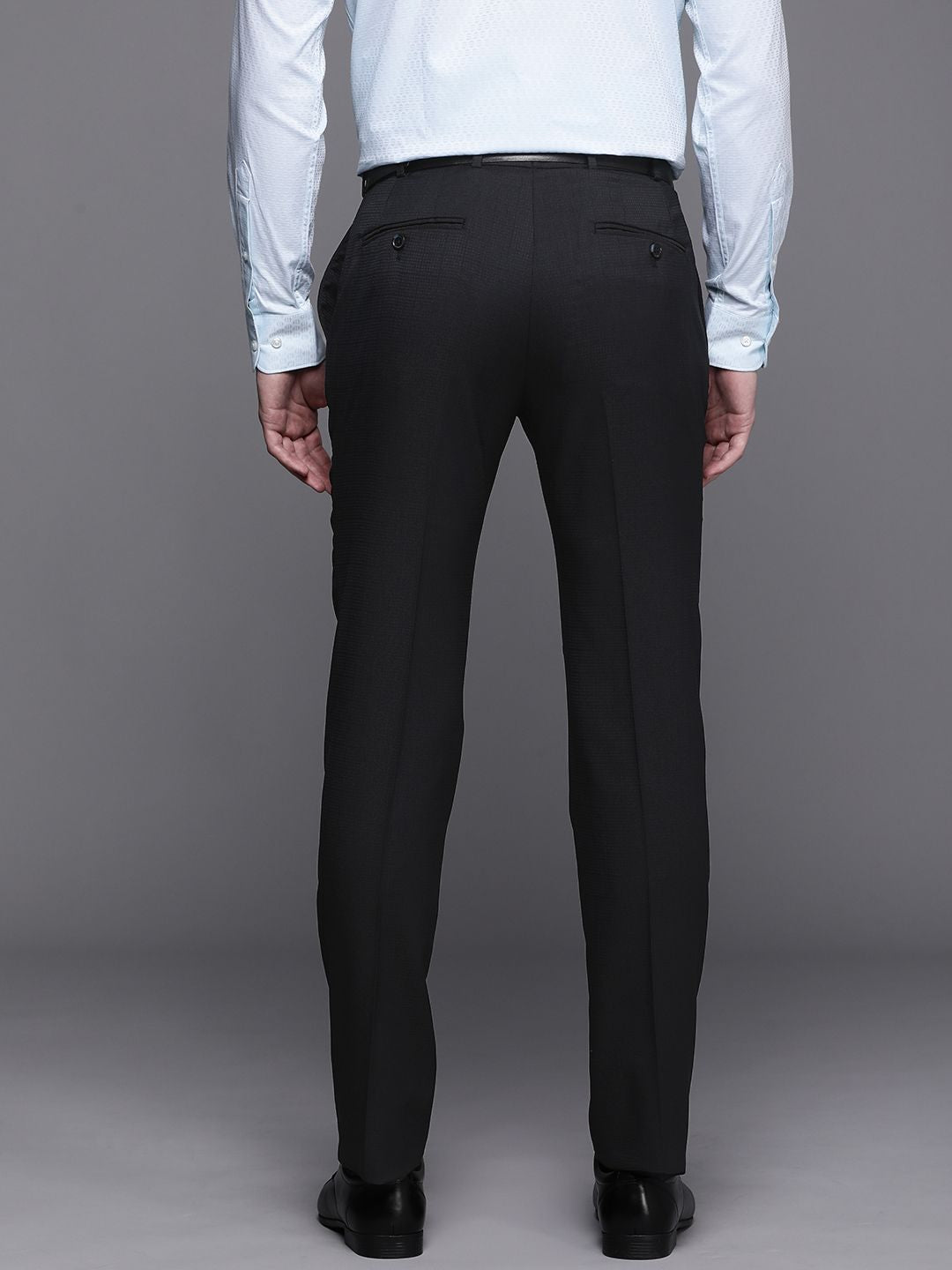 Raymond Men Mid-Rise Self Design Slim Fit Textured Formal Trousers