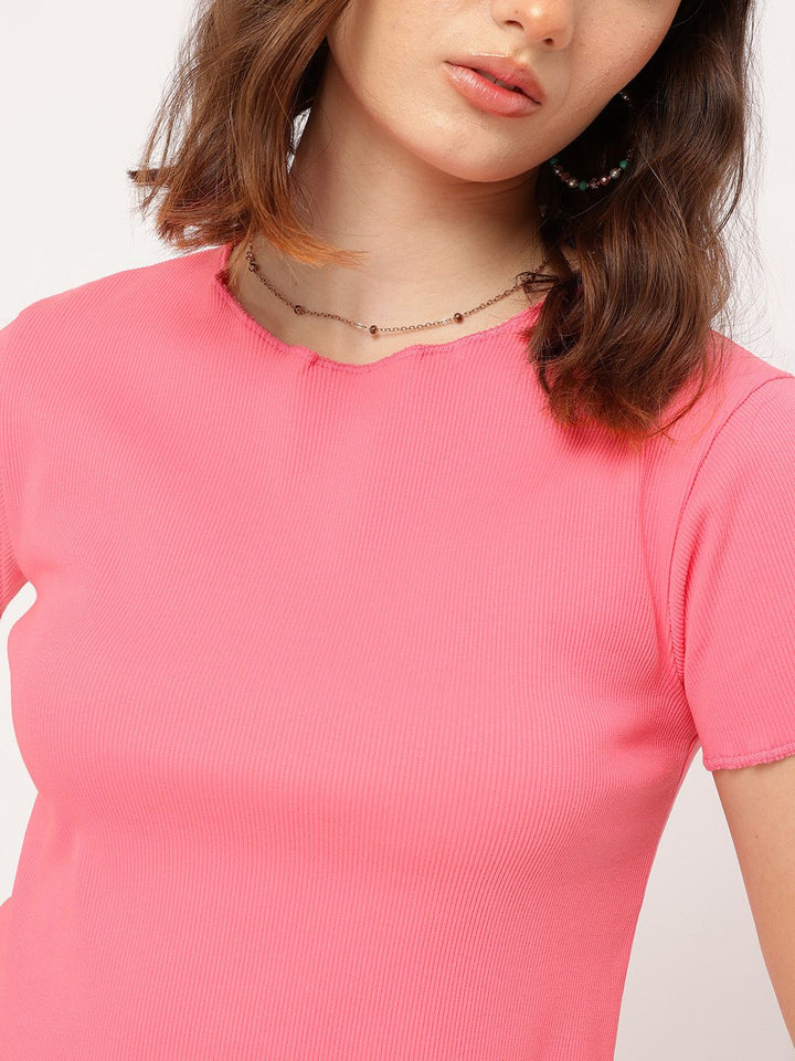 DressBerry Comfy Couture Ribbed Lettuce Hem Top