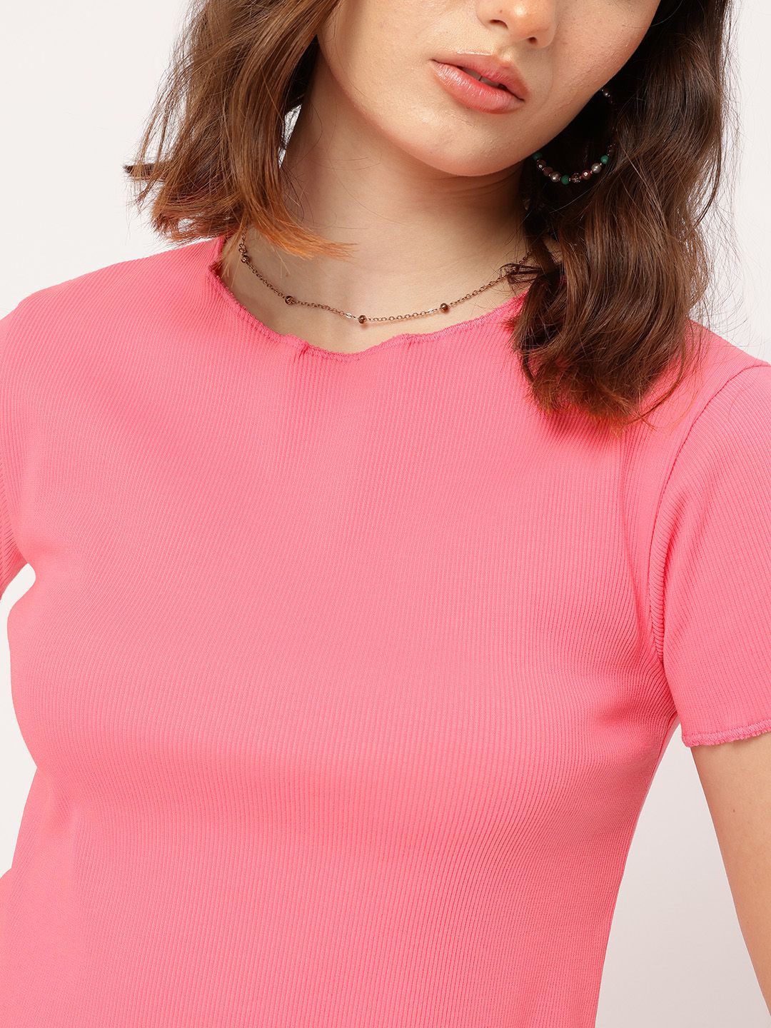 DressBerry Comfy Couture Ribbed Lettuce Hem Top