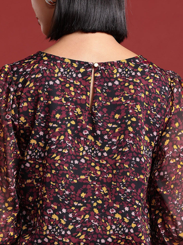 all about you Micro Print Puff Sleeves Top