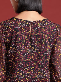 all about you Micro Print Puff Sleeves Top