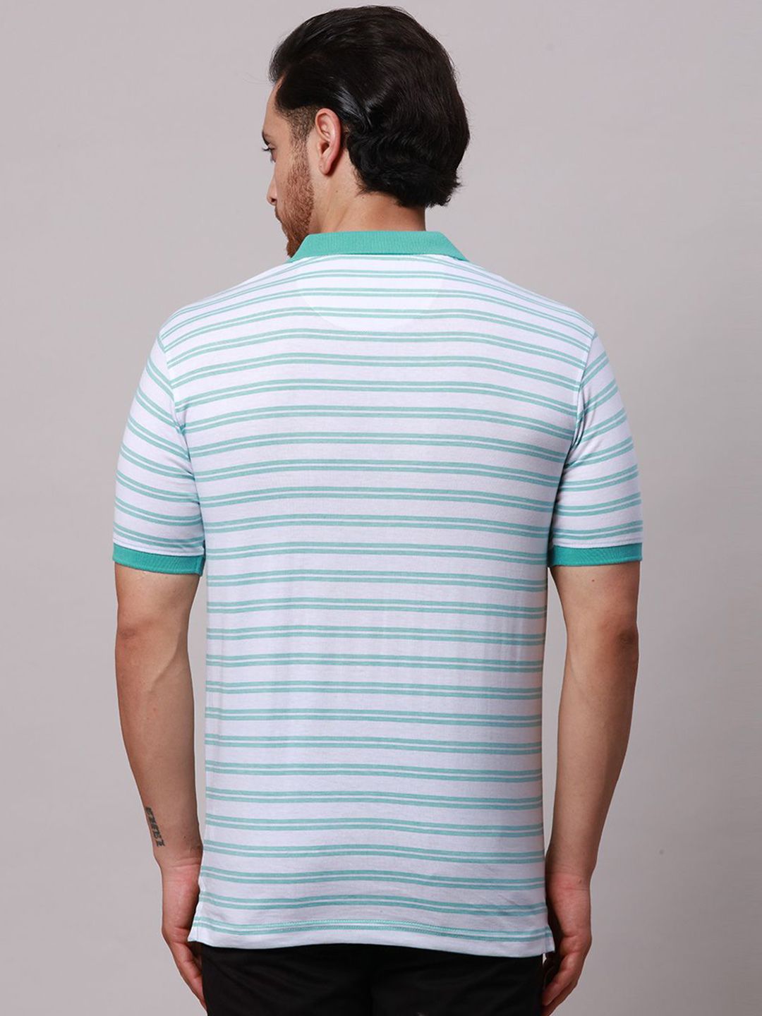 Park Avenue Men Striped Polo Collar Pockets Slim Fit T-shirt
