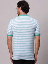 Park Avenue Men Striped Polo Collar Pockets Slim Fit T-shirt