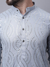 SOJANYA Men Embroidered Pure Cotton Sequinned Kurta With Pyjamas & Nehru Jacket