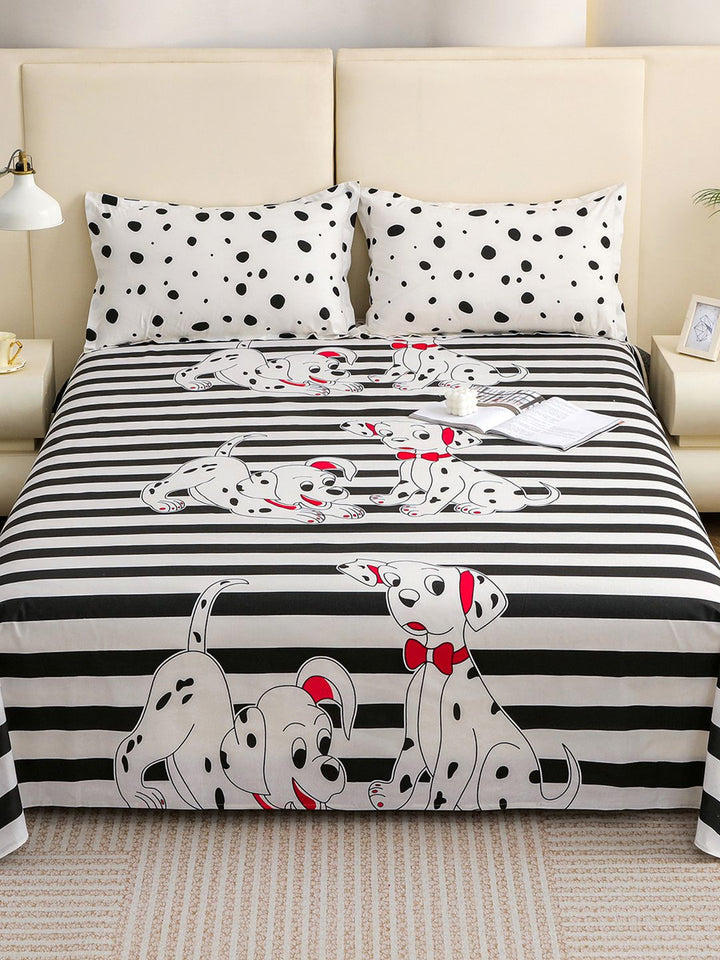 Story@home White Black Cartoon 210 TC Characters King Bedsheet with 2 Pillow Covers