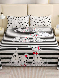 Story@home White Black Cartoon 210 TC Characters King Bedsheet with 2 Pillow Covers