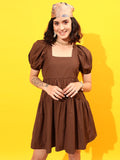 STREET 9 Square Neck Tiered Tie-Up Pure Cotton A-Line Dress