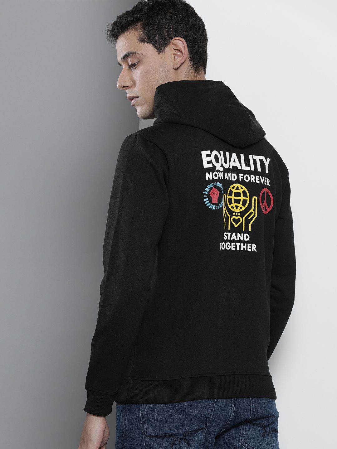 The Indian Garage Co Men Black Printed Hooded Sweatshirt