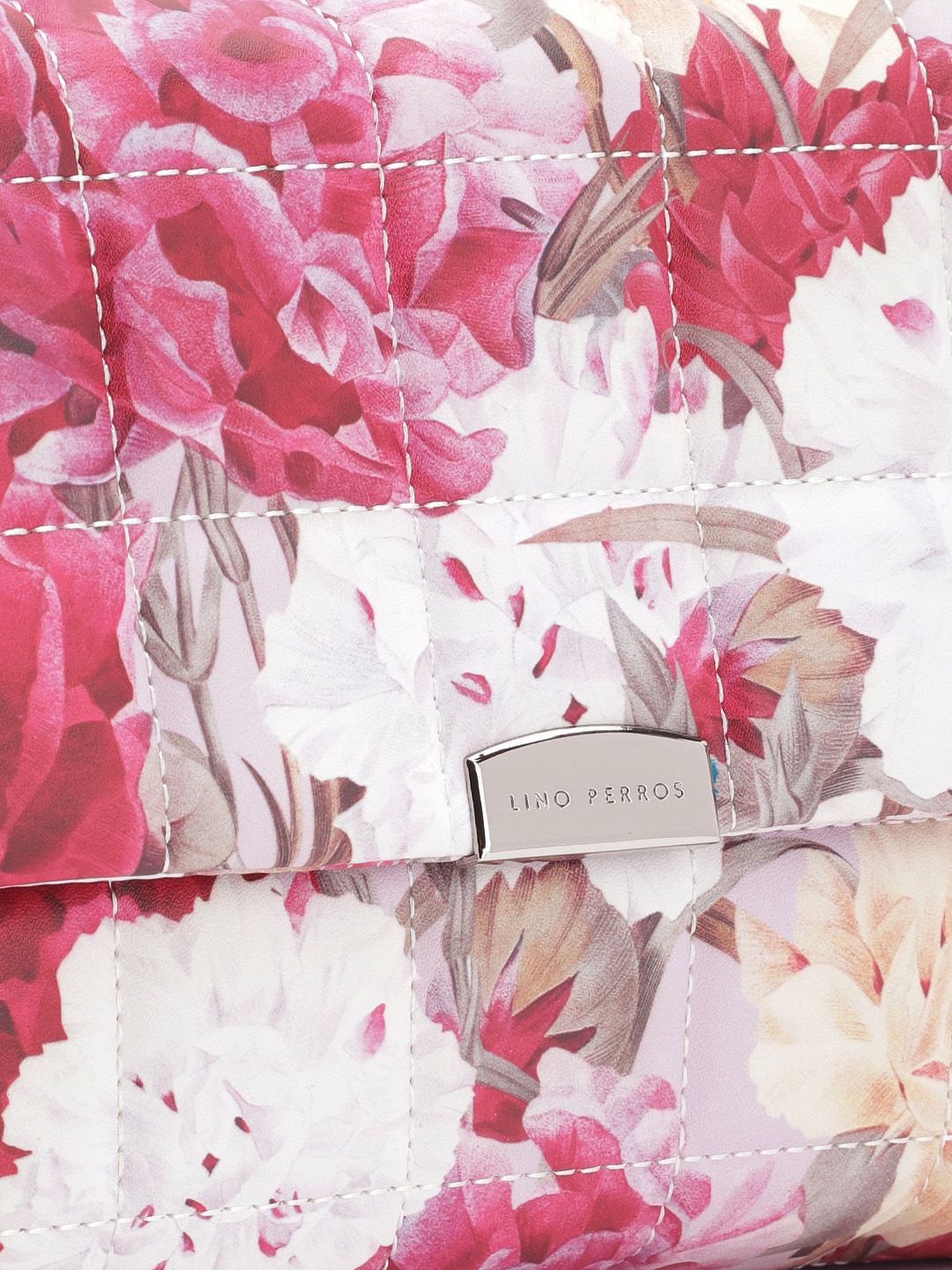 Lino Perros Floral Printed Structured Shoulder Bag with Quilted Detail