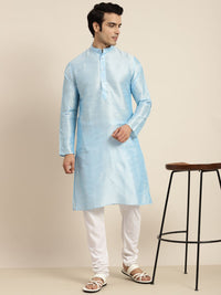 Anug by SOJANYA Men Blue Band Collar Kurta
