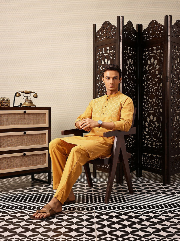 House of Pataudi Hand crafted chikankari pure cotton Jashn kurta paired with matching pyjama trousers