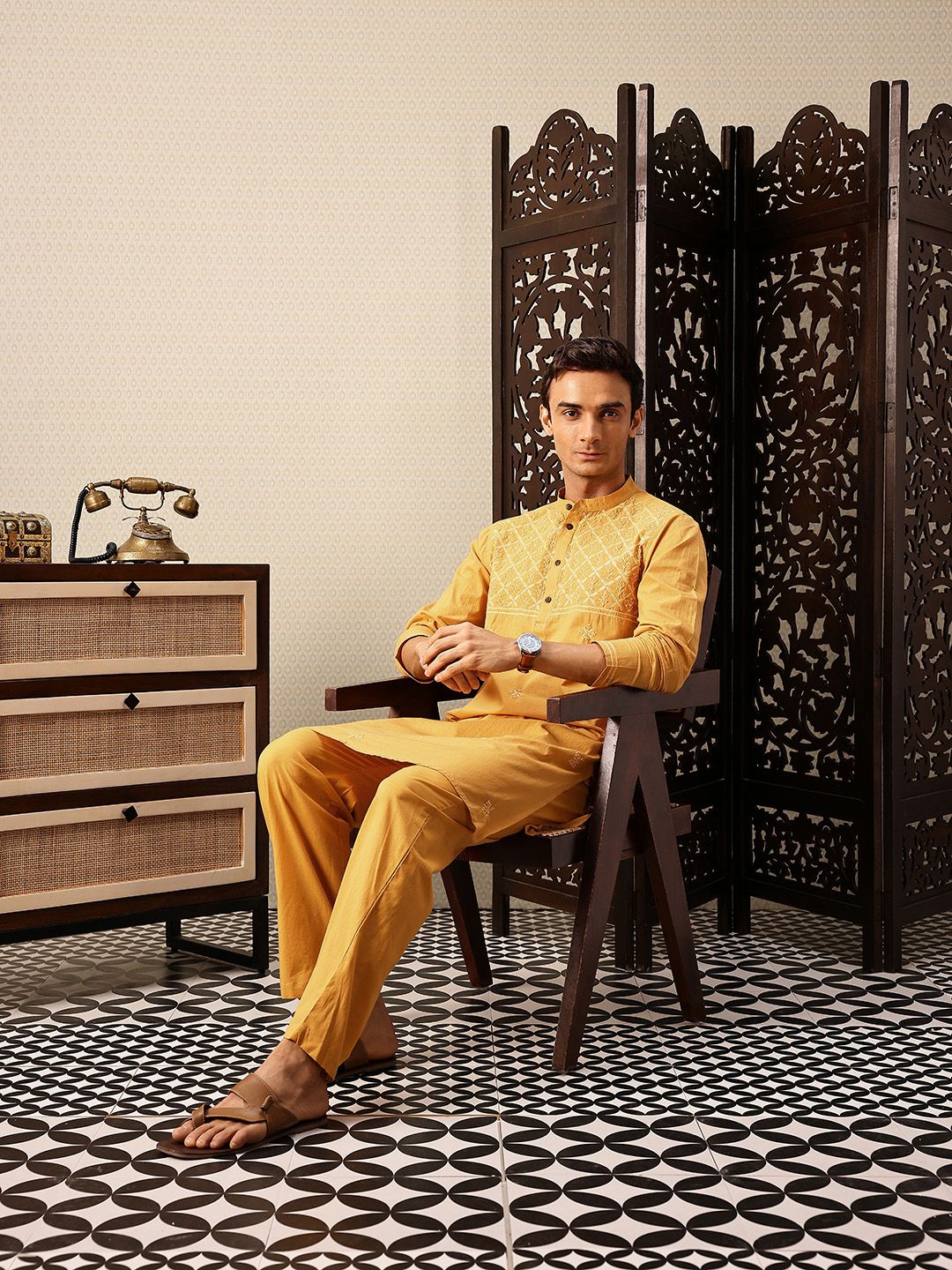 House of Pataudi Hand crafted chikankari pure cotton Jashn kurta paired with matching pyjama trousers