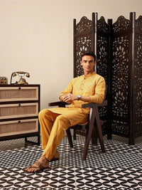 House of Pataudi Hand crafted chikankari pure cotton Jashn kurta paired with matching pyjama trousers