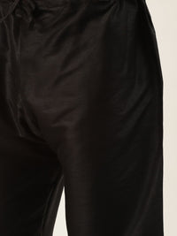 SOJANYA Men Black Kurta with Churidar & Nehru Jacket