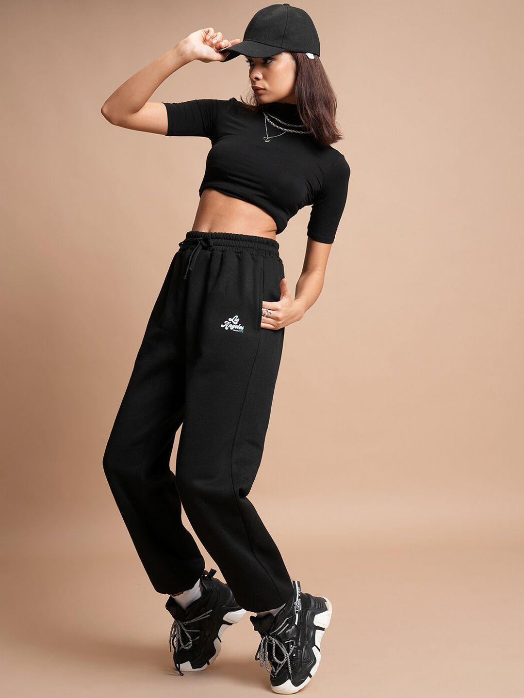Tokyo Talkies Women Black Relaxed Fit Track Pants