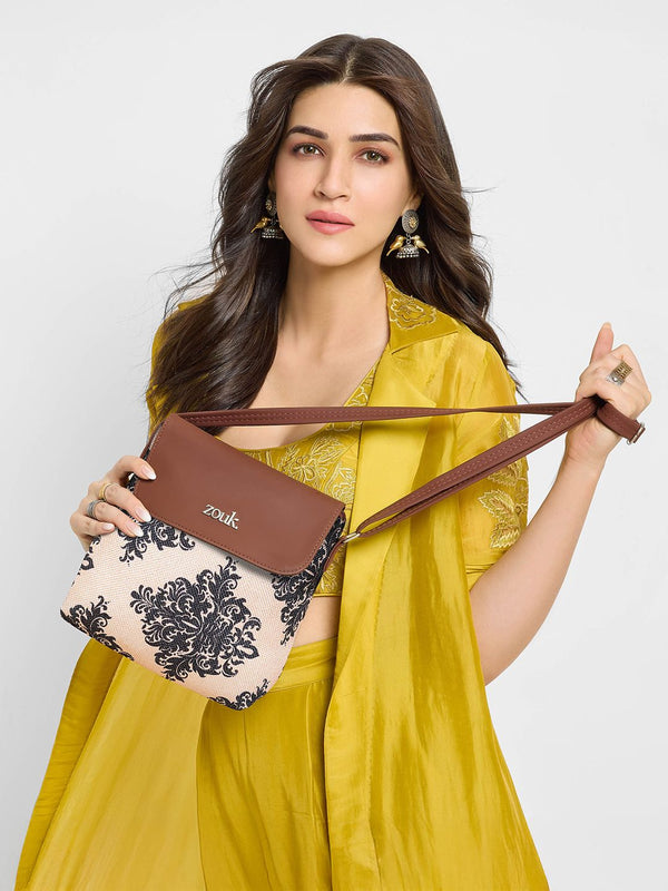 ZOUK Floral Printed Structured Sling Bag